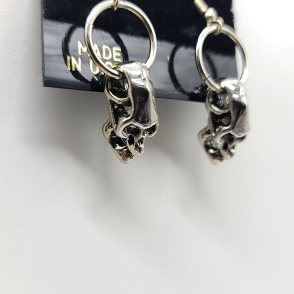 Giovanni Silver Toned Skull Dangle Earrings Halloween Dia De Los Muertos - Picture 2 of 5